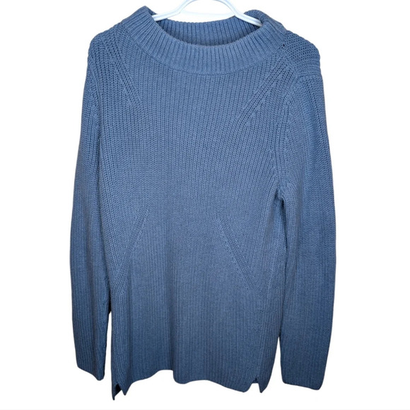 TALBOTS Blue Scoop Crew Neck Patterned Knit 100% Cotton Sweater Womans Medium - Picture 1 of 7